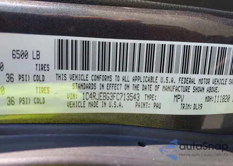 2015 Jeep Grand Cherokee Limited z USA, uszkodzony, nr VIN 1C4RJEBG3FC713543